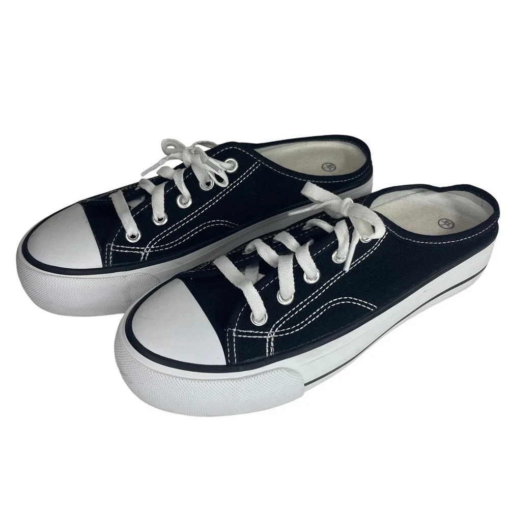 Black Canvas Mule Sneakers Women Size 7 Backless Slip On Low Top Shoes